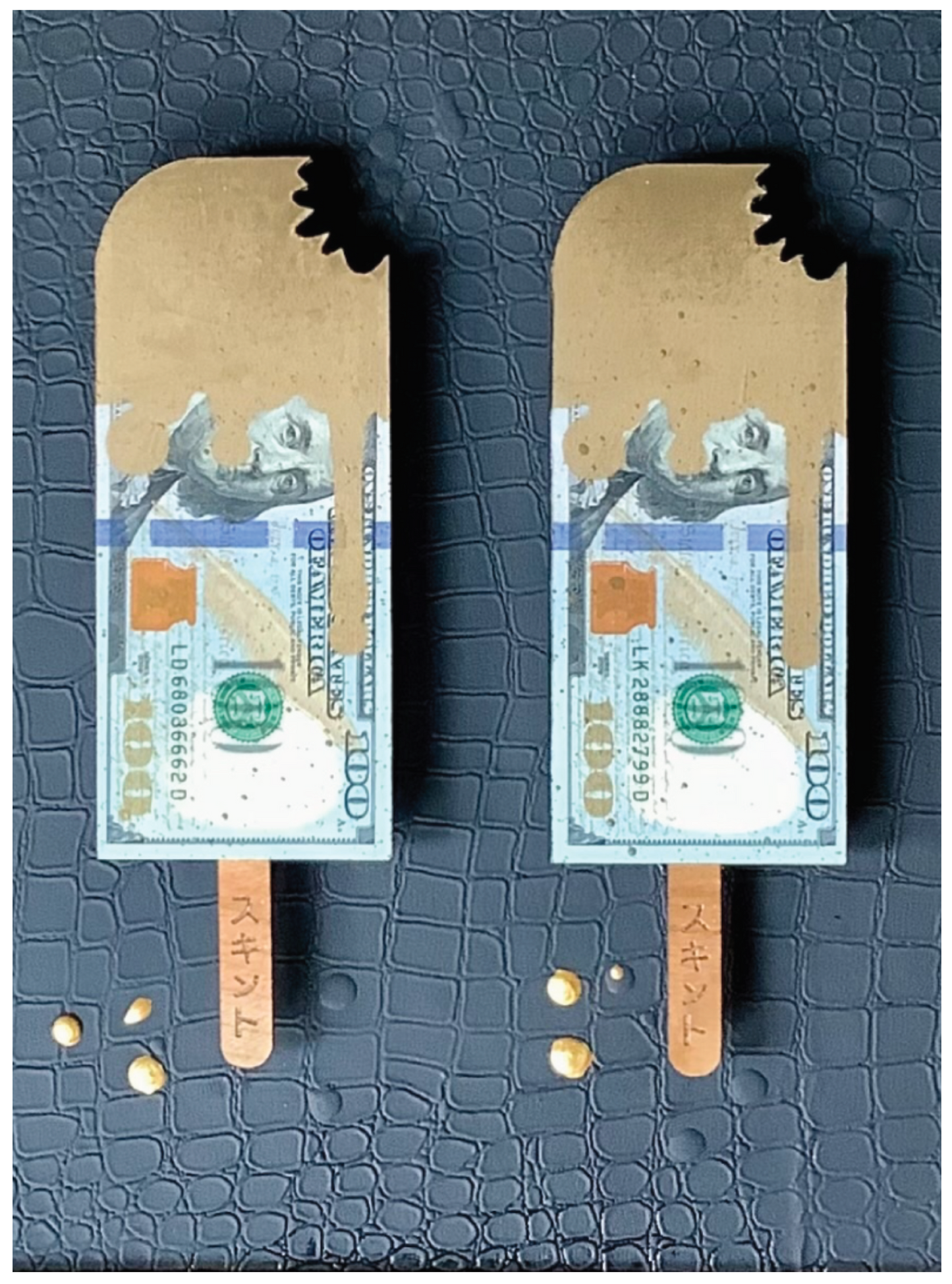 the RESERVED vault - TWO REAL $100 Dollar Bills Square Ornate.