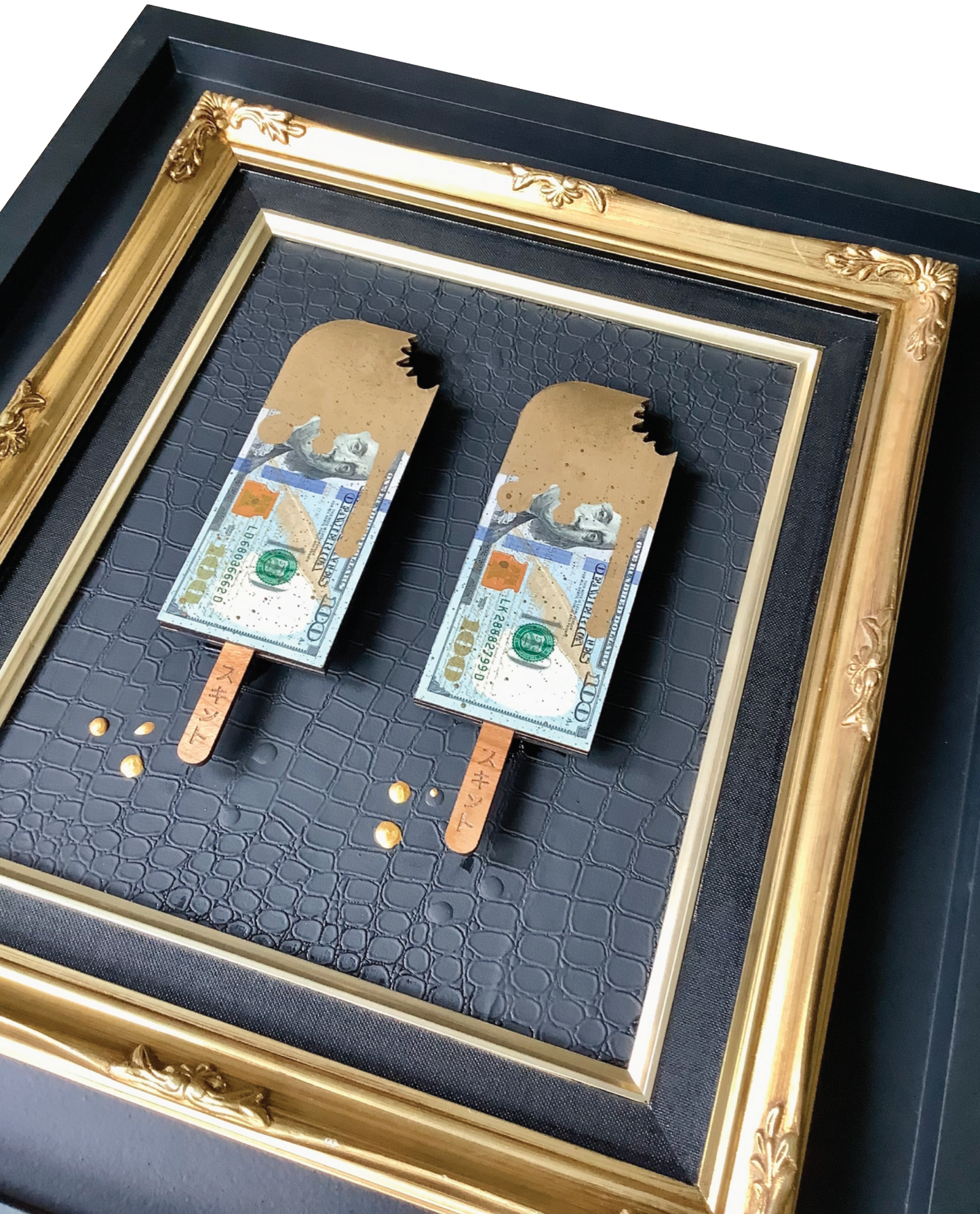 the RESERVED vault - TWO REAL $100 Dollar Bills Square Ornate.