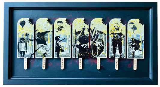 the FRIEZE framed  - BANKSY. Homage across 7 lollies.