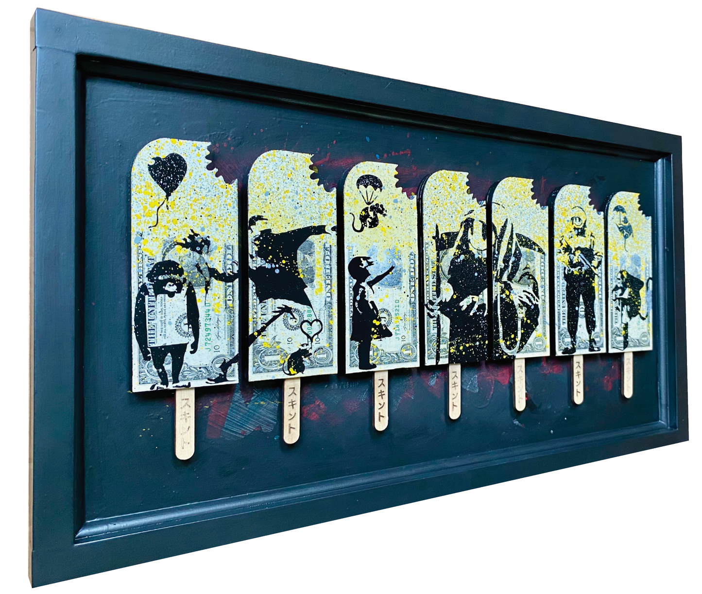 the FRIEZE framed  - BANKSY. Homage across 7 lollies.