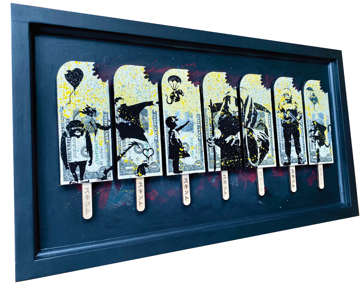 the FRIEZE framed  - BANKSY. Homage across 7 lollies.