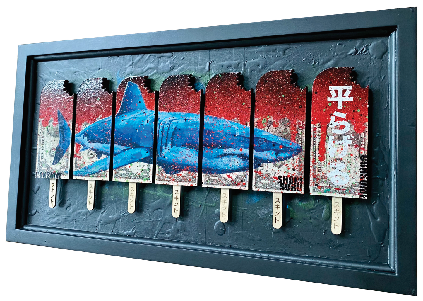the FRIEZE framed - CONSUME SHARK  - 7 lollies SHORI SURU - 消費する