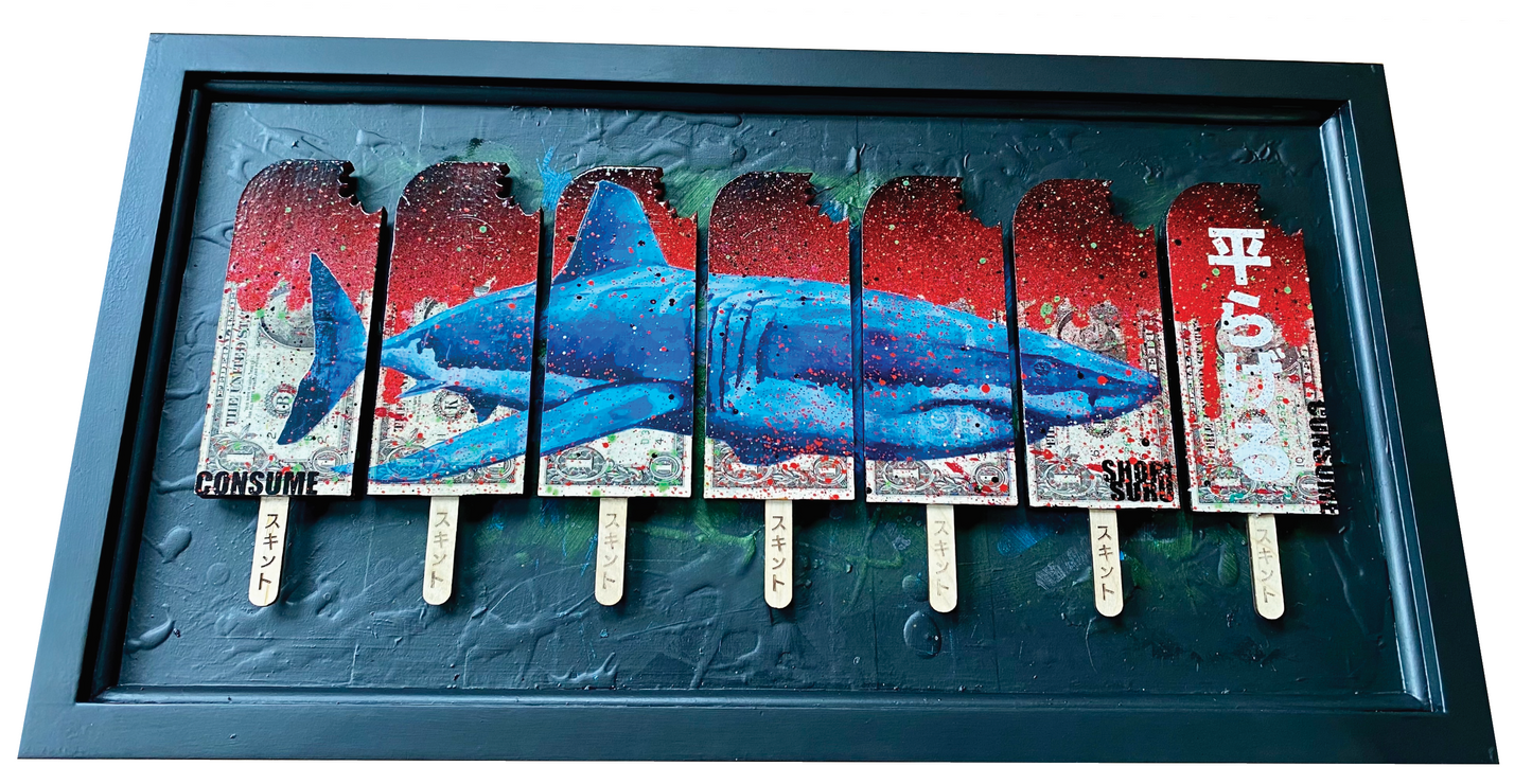 the FRIEZE framed - CONSUME SHARK  - 7 lollies SHORI SURU - 消費する