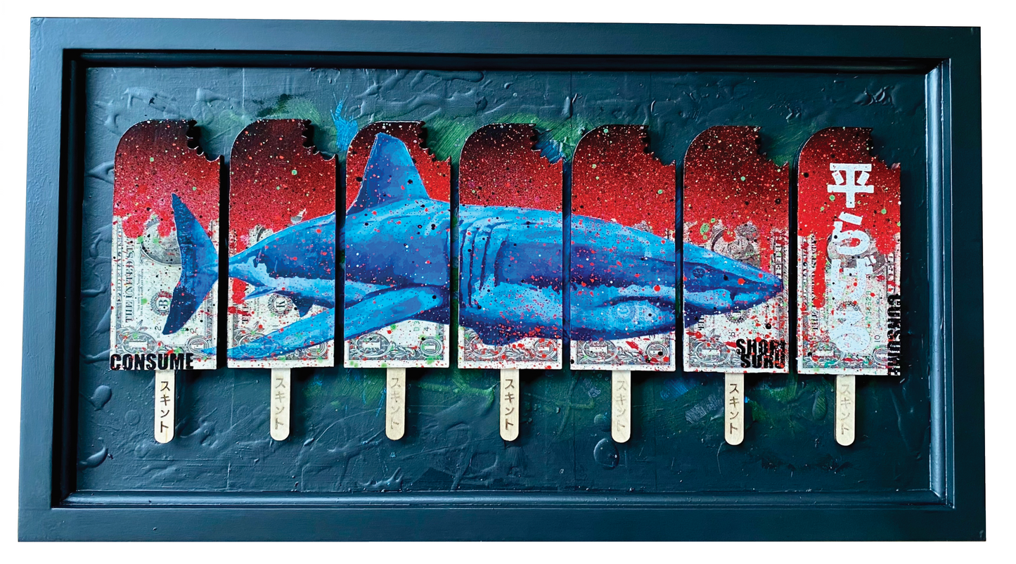 the FRIEZE framed - CONSUME SHARK  - 7 lollies SHORI SURU - 消費する