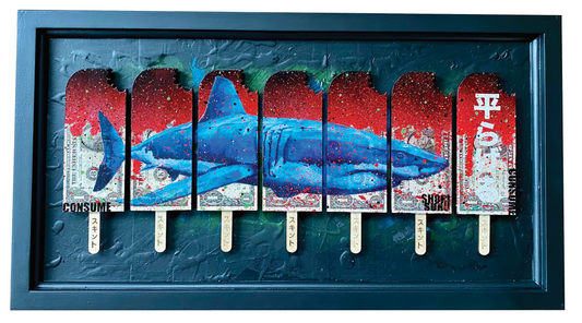 the FRIEZE framed - CONSUME SHARK  - 7 lollies SHORI SURU - 消費する